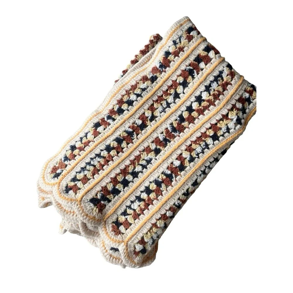 Handmade Crochet Throw Blanket 48x49 Boho Farmhouse Lap Afghan Rustic Cottage